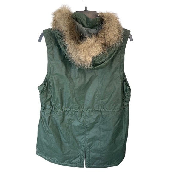 Athleta‎ Alpine Air Vest Size L Hooded Faux Fur Trim Green - Picture 2 of 5